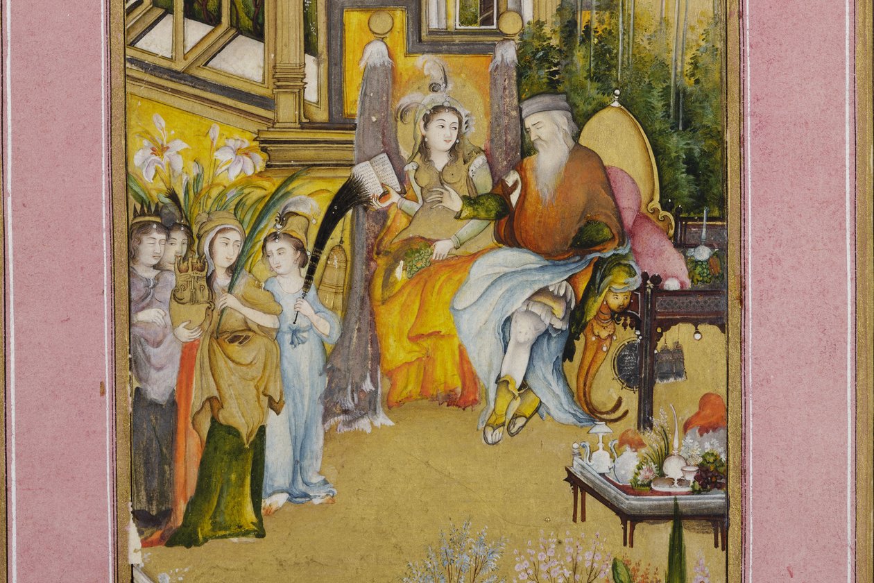 Fragment Salomona i królowej Saby, ok. 1760 (nieprzezroczysta toaleta i złoto na papierze) autorstwa Mir Kalan Khan