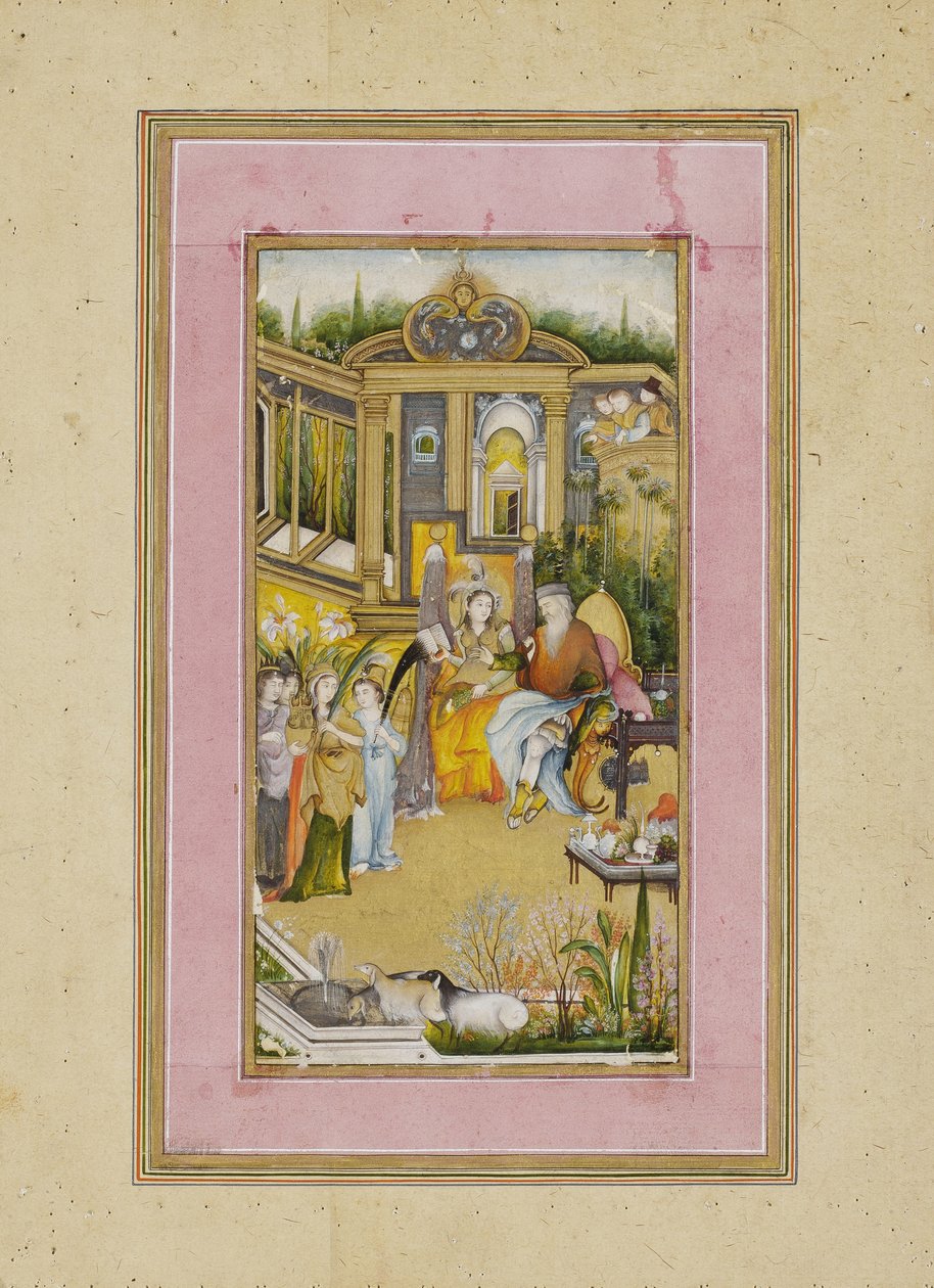 Salomon i królowa Saby, ok. 1760 (nieprzezroczysta toaleta i złoto na papierze) autorstwa Mir Kalan Khan