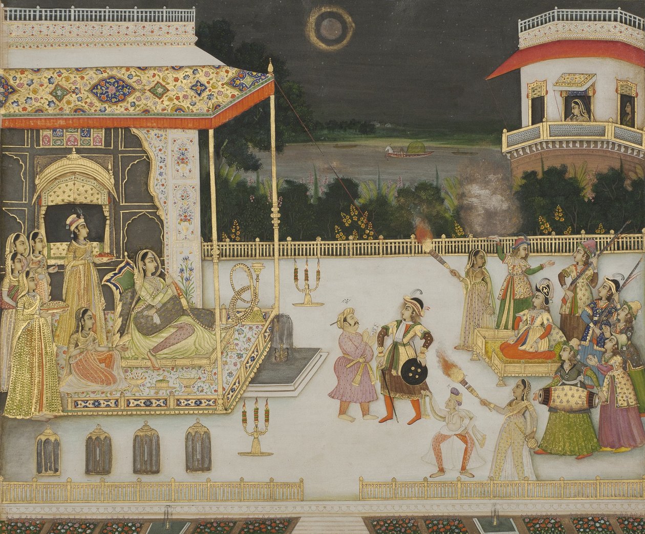 Królowa Udham Bai rozrywana, 1742 (nieprzezroczyste wc i złoto na papierze) autorstwa Mir Miran