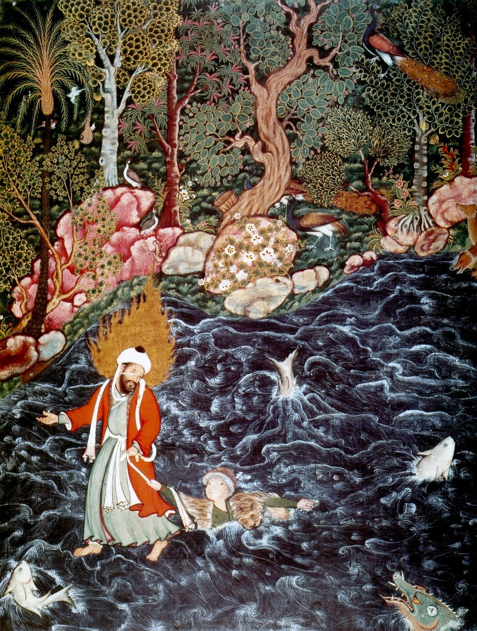 Prorok Eliasz ratujący księcia Noora Ad-Dahra, 1562-1577. autorstwa Mir Sayyid Ali