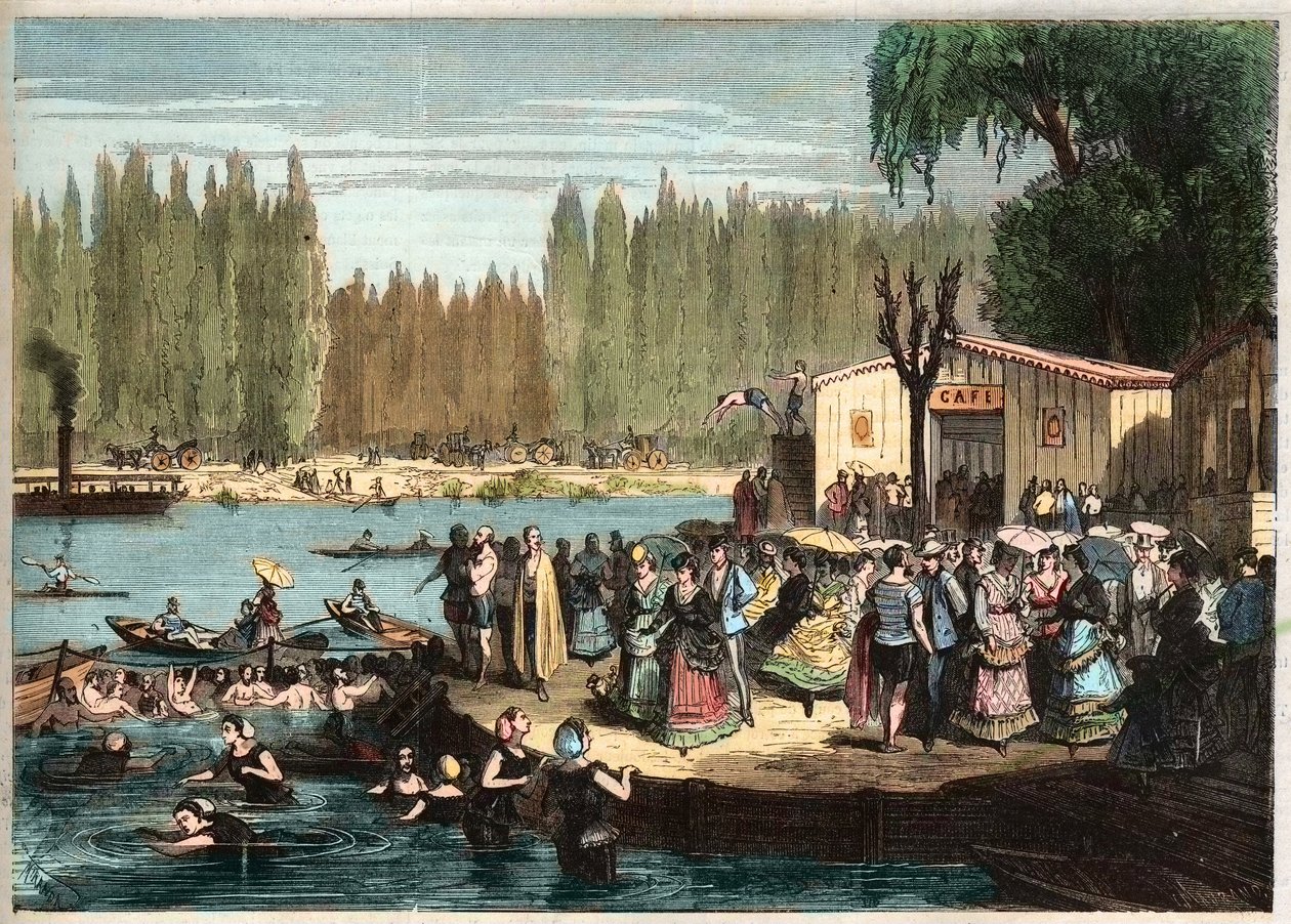 Pływanie w La Grenouillere na obrzeżach Paryża - La Grenouillere w Croissy-sur-Seine w 1869 r. - po Mirandzie autorstwa Miranda Miranda