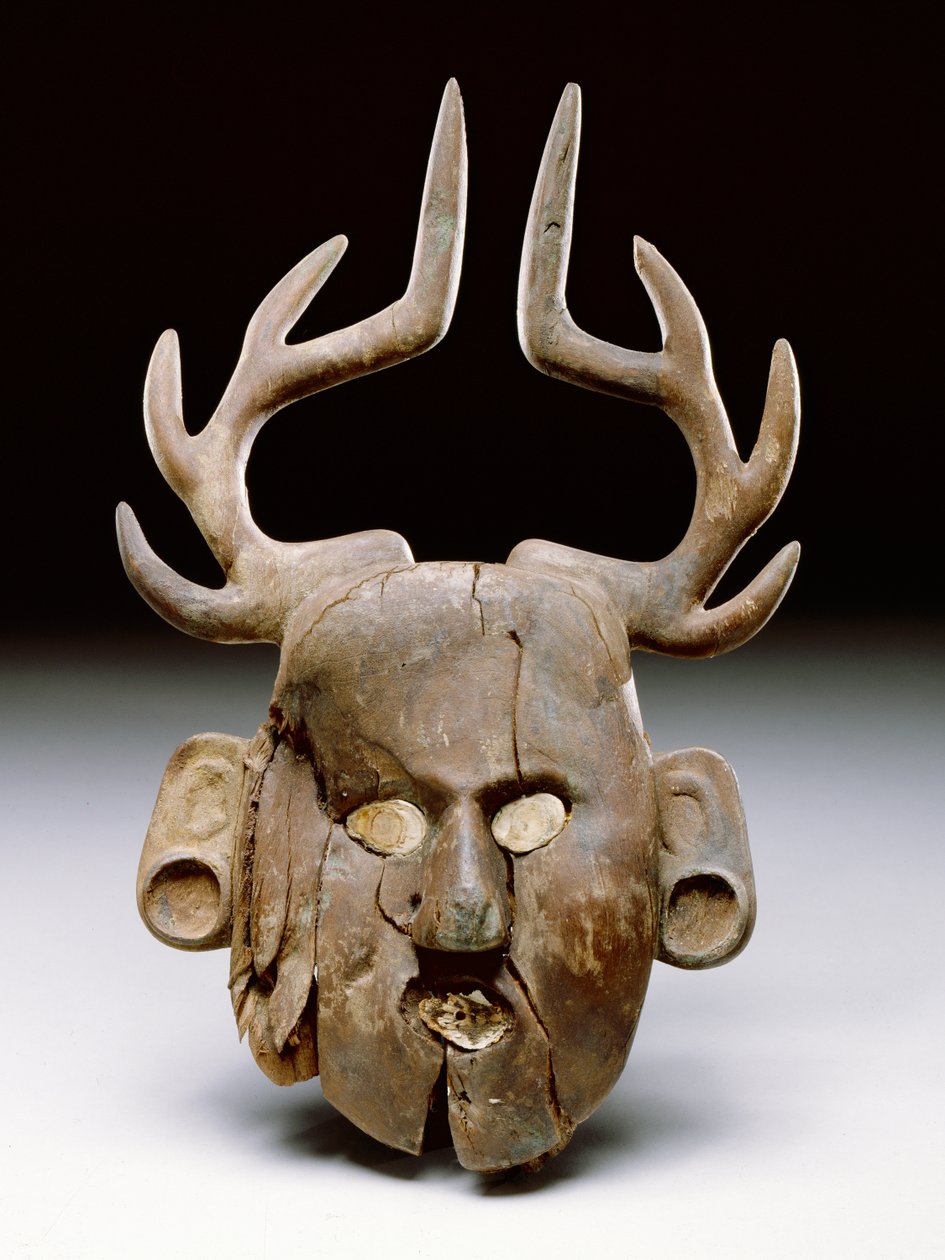 Maska z porożem, 1400-1600 (drewno i kość) autorstwa Mississippian culture