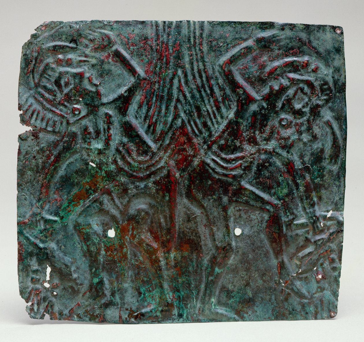 Tablica repuzyjna z tańczącymi figurami, 1100-1300 (miedź i pigment) autorstwa Mississippian culture