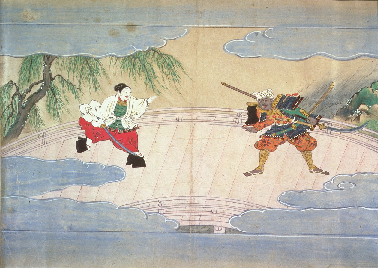 Opowieść o Musashibo Benkei (atrament, pigment, srebro i złoto na papierze) autorstwa Mitsuhiro after Tosa