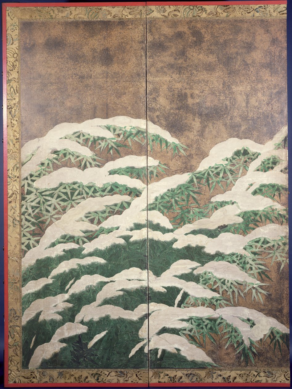 Bambus w śniegu, ok. 1600 (tusz, kolory, złoto i srebro na papierze) autorstwa Mitsuyoshi Tosa