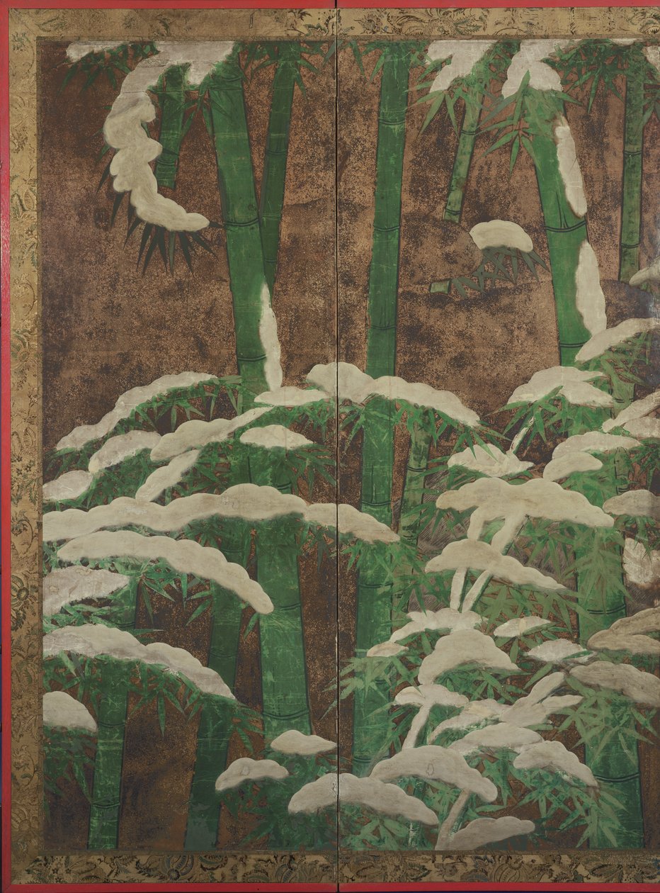 Bambus na śniegu, ok. 1600 (tusz, kolor, złoto i srebro na papierze) autorstwa Mitsuyoshi Tosa