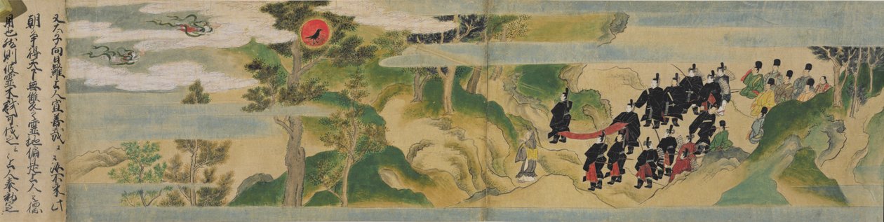 Historia założenia świątyni Geppoji, okres Muromachi, ok. 1495 r. (tusz, kolor i złoto na papierze) autorstwa Mitsuyoshi Tosa