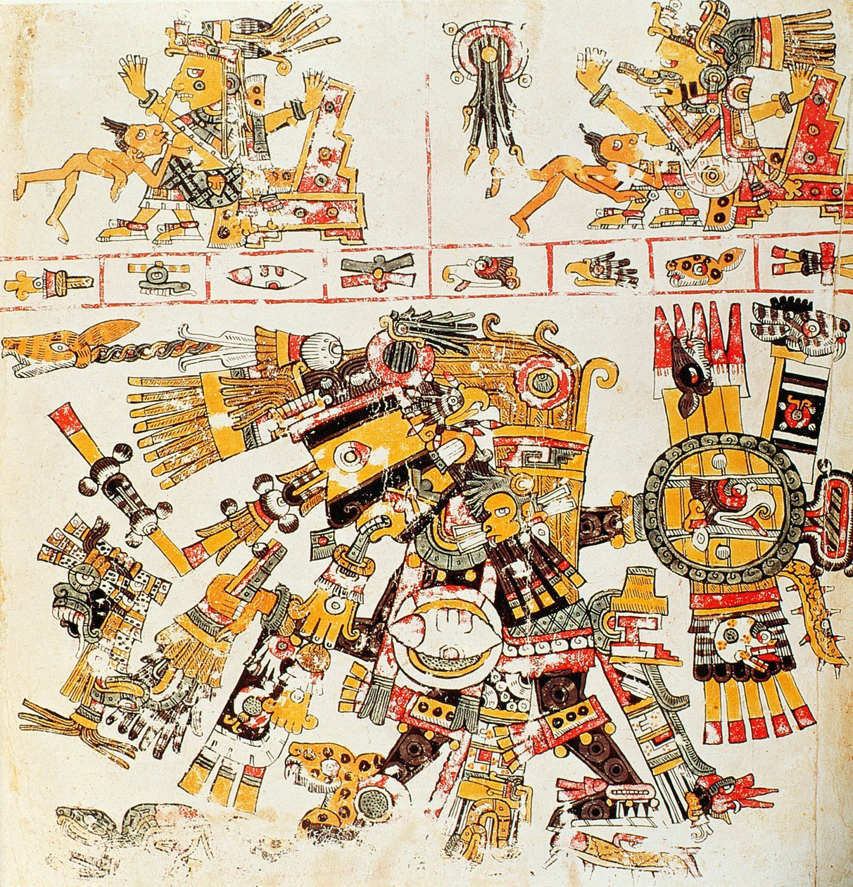 Faksymile strony kodeksu Borgii przedstawiającej czarną Tezcatlipoca (litografia kolorowa) autorstwa Mixtec
