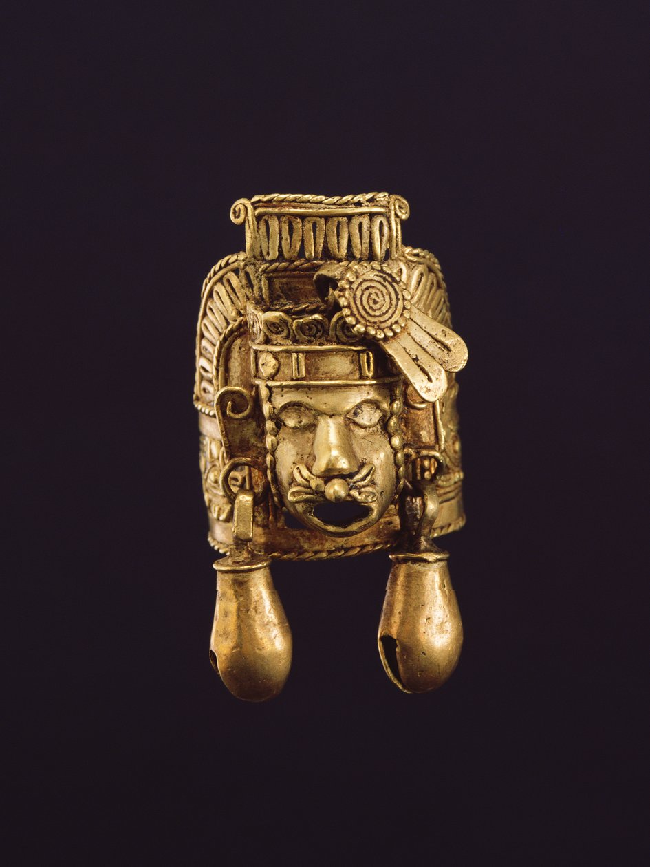 Pierścień z bogiem wiatru Ehecatl (złoto) autorstwa Mixtec