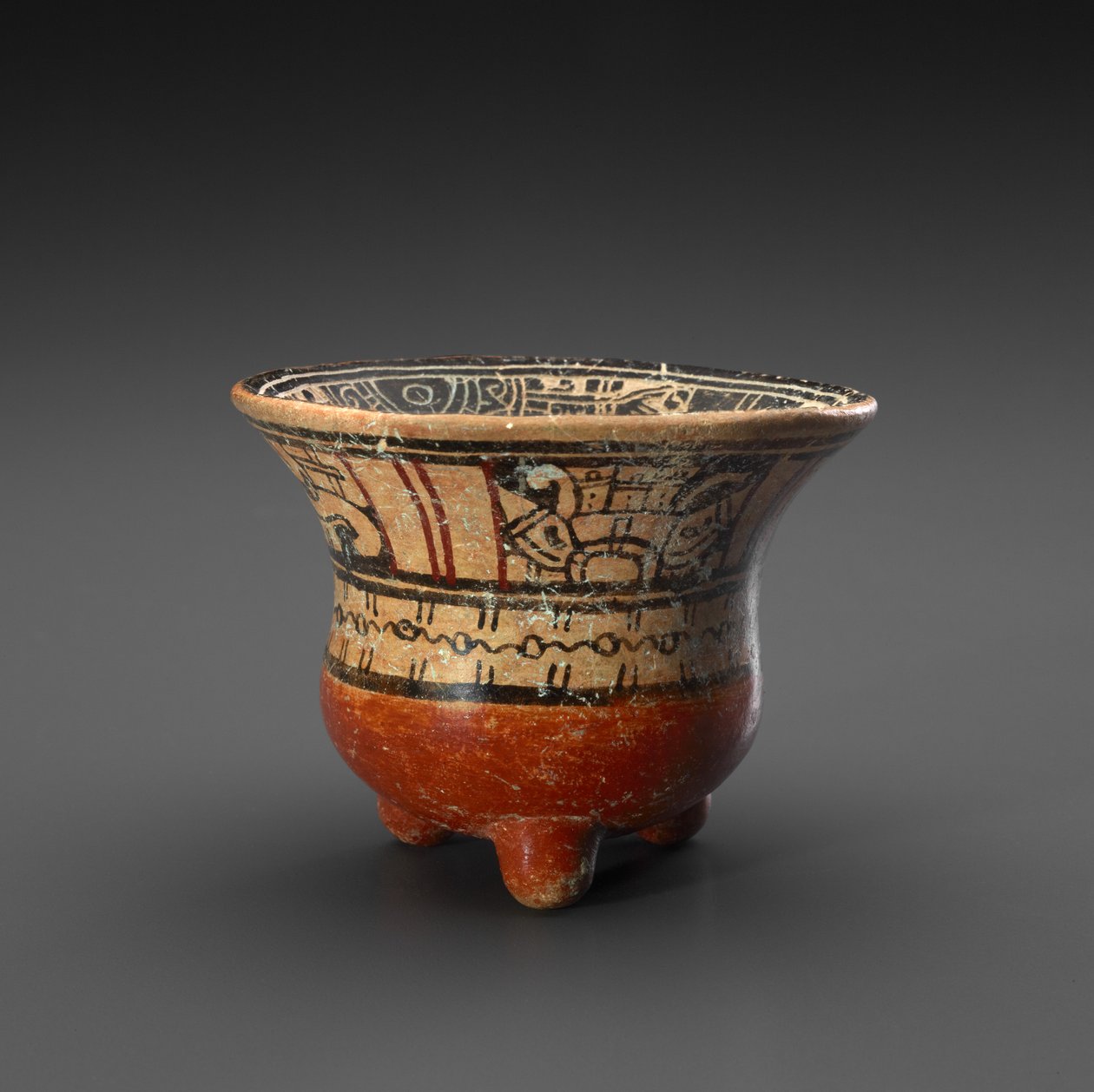 Miska na trójnogu ze znakami bogów i kalendarza, 900-1519 ne (ceramiczna z poślizgiem) autorstwa Mixtec Mixtec