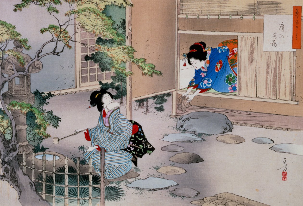 Wejście do herbaciarni, ok. 1886-1908 autorstwa Mizuno Toshikata