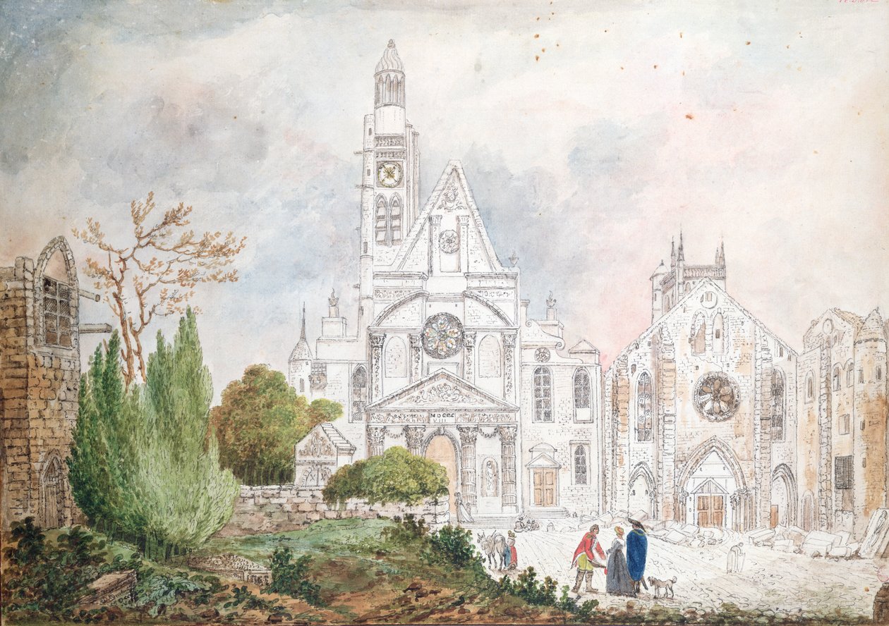 Fasada starego kościoła Saint-Genevieve i Saint-Etienne-du-Mont, 1807 (wc na papierze) autorstwa Mme. Duchateau
