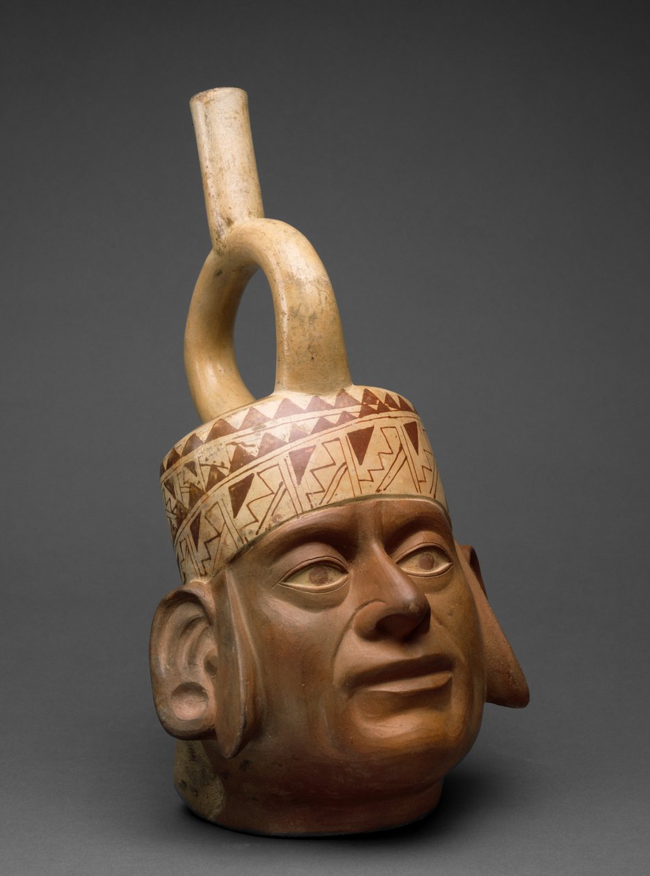 Naczynie z portretem głowy, Moche IV, 400-600 (naczynia ceramiczne z malowaniem bichromii) autorstwa Moche