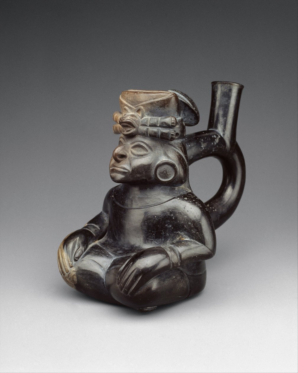 Butelka z postacią siedzącą, II–V wiek (ceramiczna) autorstwa Moche Moche