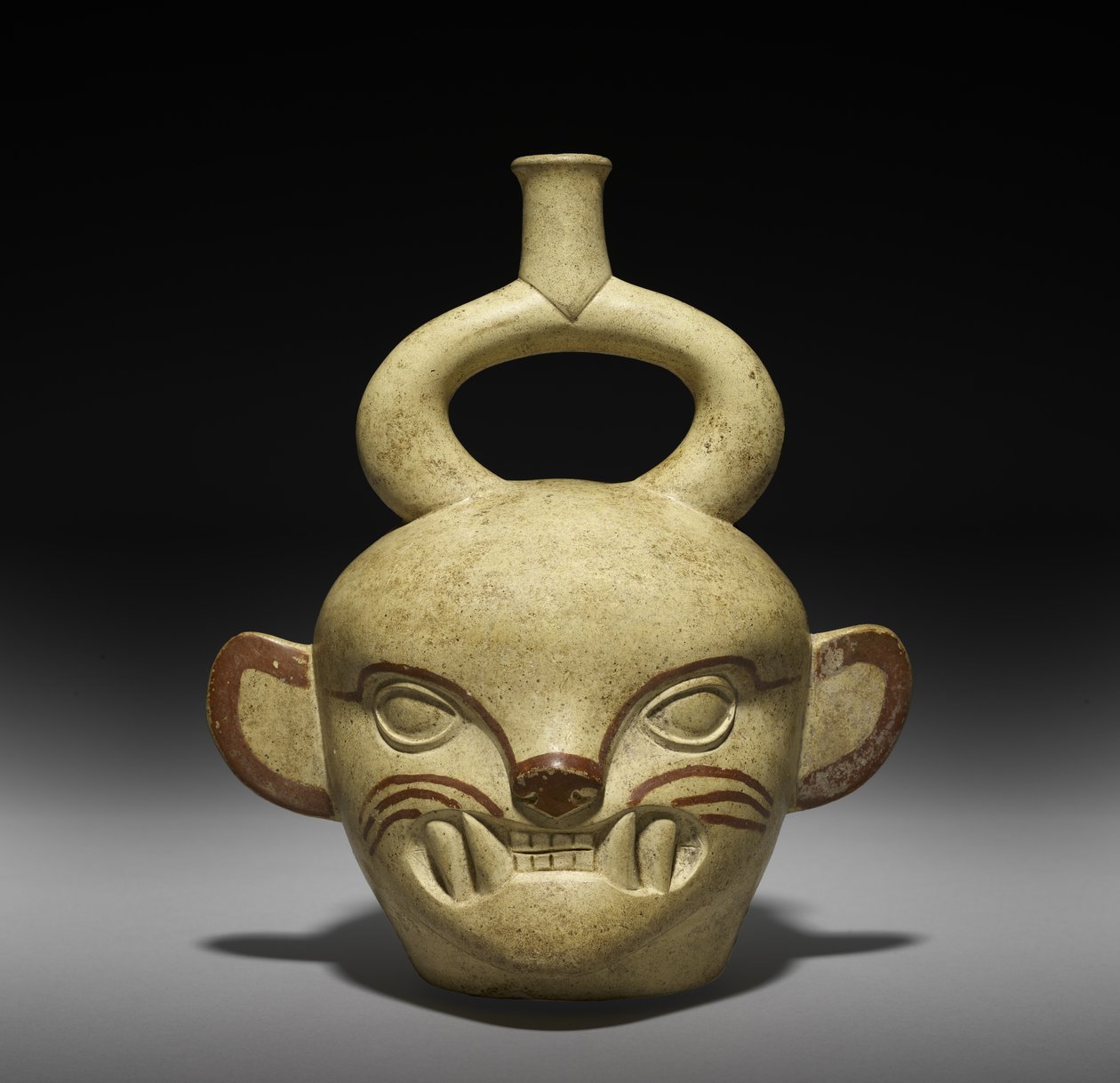 Naczynie w kształcie głowy kota, AD 100-800 (ceramiczne z poślizgiem) autorstwa Moche Moche