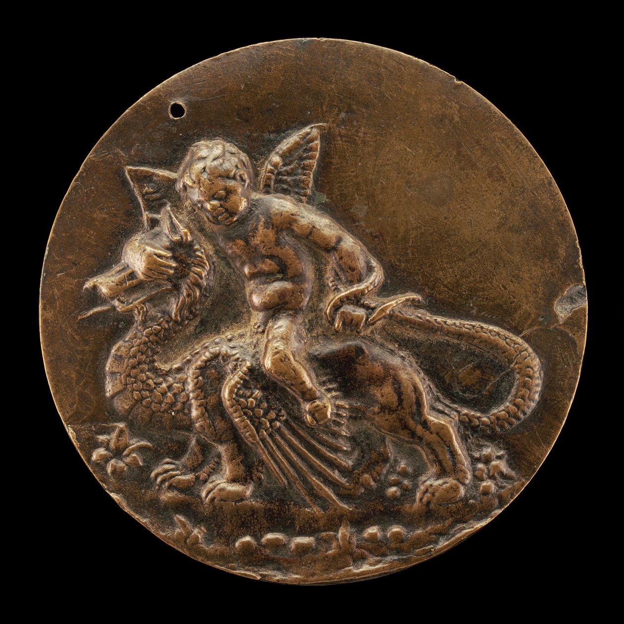 Amorek jadący na smoku, c. 1500. autorstwa Moderno