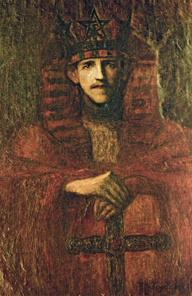 Samuel Liddell MacGregor Mathers (1854-1918) w ceremonialnych insygniach związanych z magią rytualną, ok. 1895 (olej na papierze) autorstwa Moina Mathers