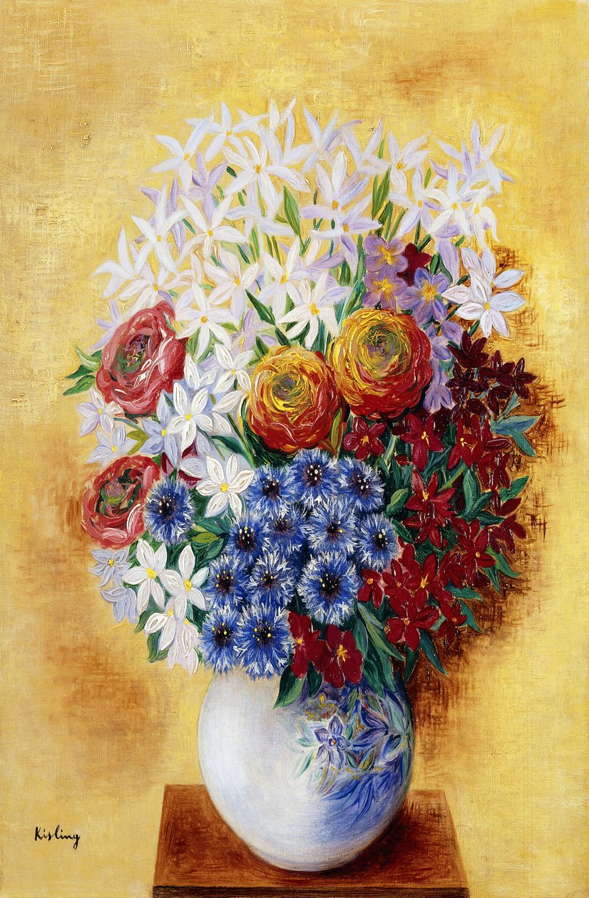 Bukiet kwiatów na żółtym tle; Bouquet au Fleurs sur Fond jaune, ok. 1934 (olej na płótnie) autorstwa Moise Kisling