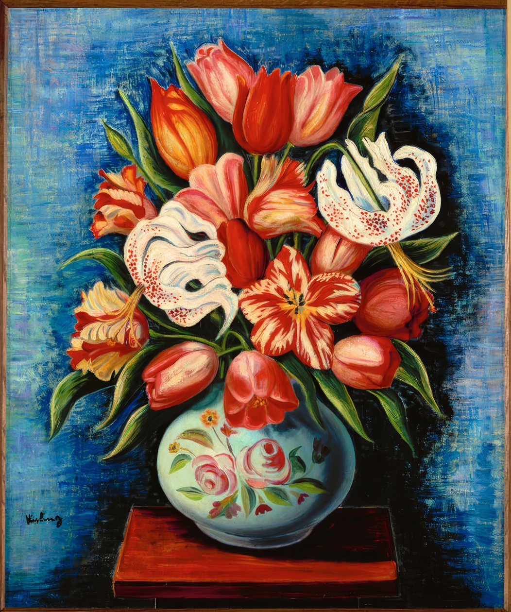 Bukiet kwiatów z tulipanami i liliami autorstwa Moise Kisling