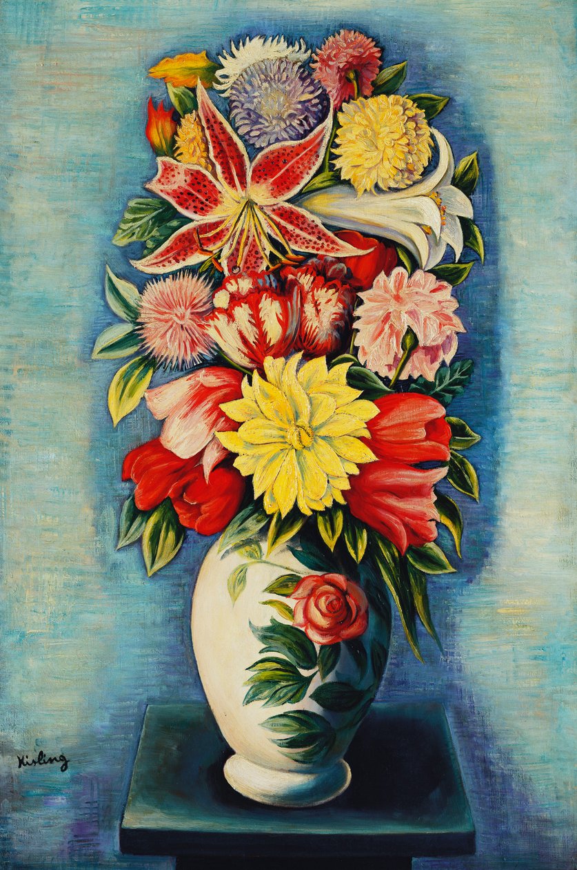 Kwiaty: dalie, tulipany i lilie; Bouquet de Fleurs: dalie, tulipany, lilie i liliowce autorstwa Moise Kisling