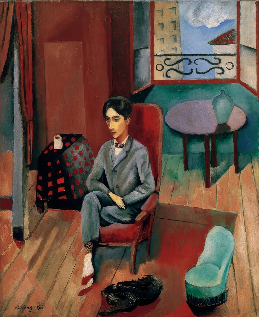 Jean Cocteau siedzi w swoim studio autorstwa Moise Kisling