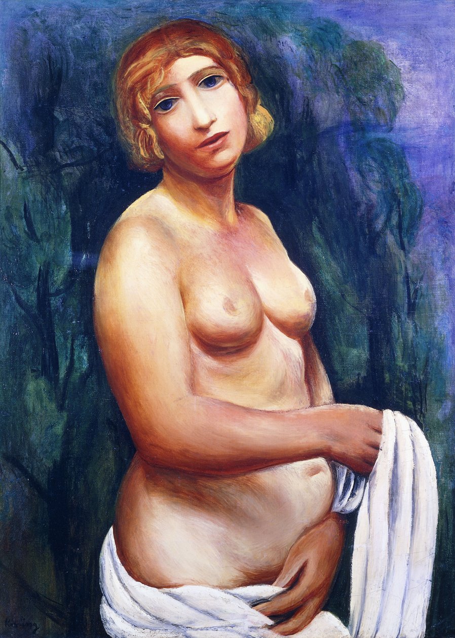 Akt z białą draperią; Nu au drap blanc, XX wiek (olej na płótnie, rama) autorstwa Moise Kisling