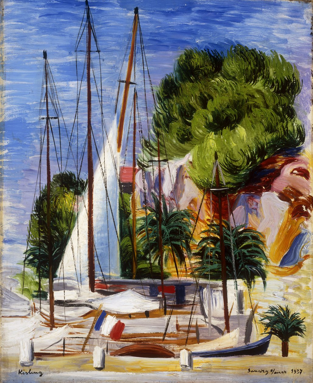 Żaglówki w porcie Sanary; Voiliers dans le Port de Sanary autorstwa Moise Kisling