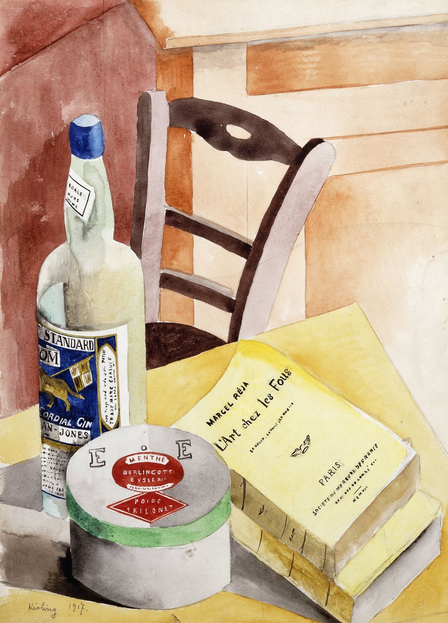 Martwa natura z butelkami i książkami; Nature Morte a la Bouteilles aux Livres autorstwa Moise Kisling