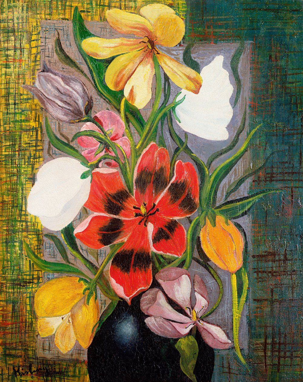 Wazon z kwiatami, ok. 1916 (olej na płótnie) autorstwa Moise Kisling