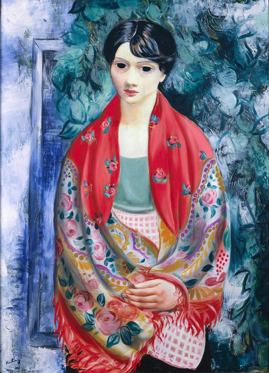 Kobieta z polskim szalem (olej na płótnie) autorstwa Moise Kisling
