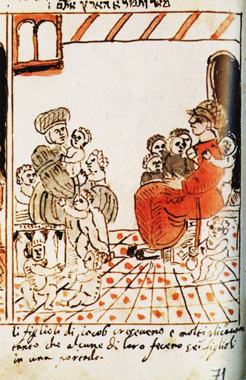 Pomnożenie Izraelitów w Egipcie. Codex Choumach Picture Pięcioksiąg Mojżesza dal C autorstwa Moise del Castellazzo
