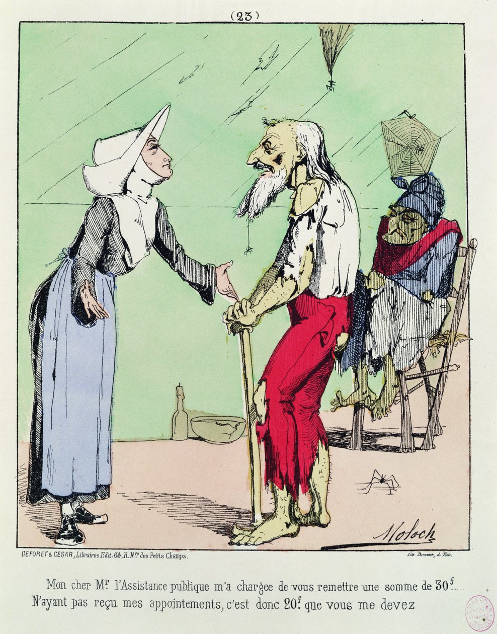 Karykatura krytykująca Assistance Publique podczas Komuny, 1871 autorstwa Moloch