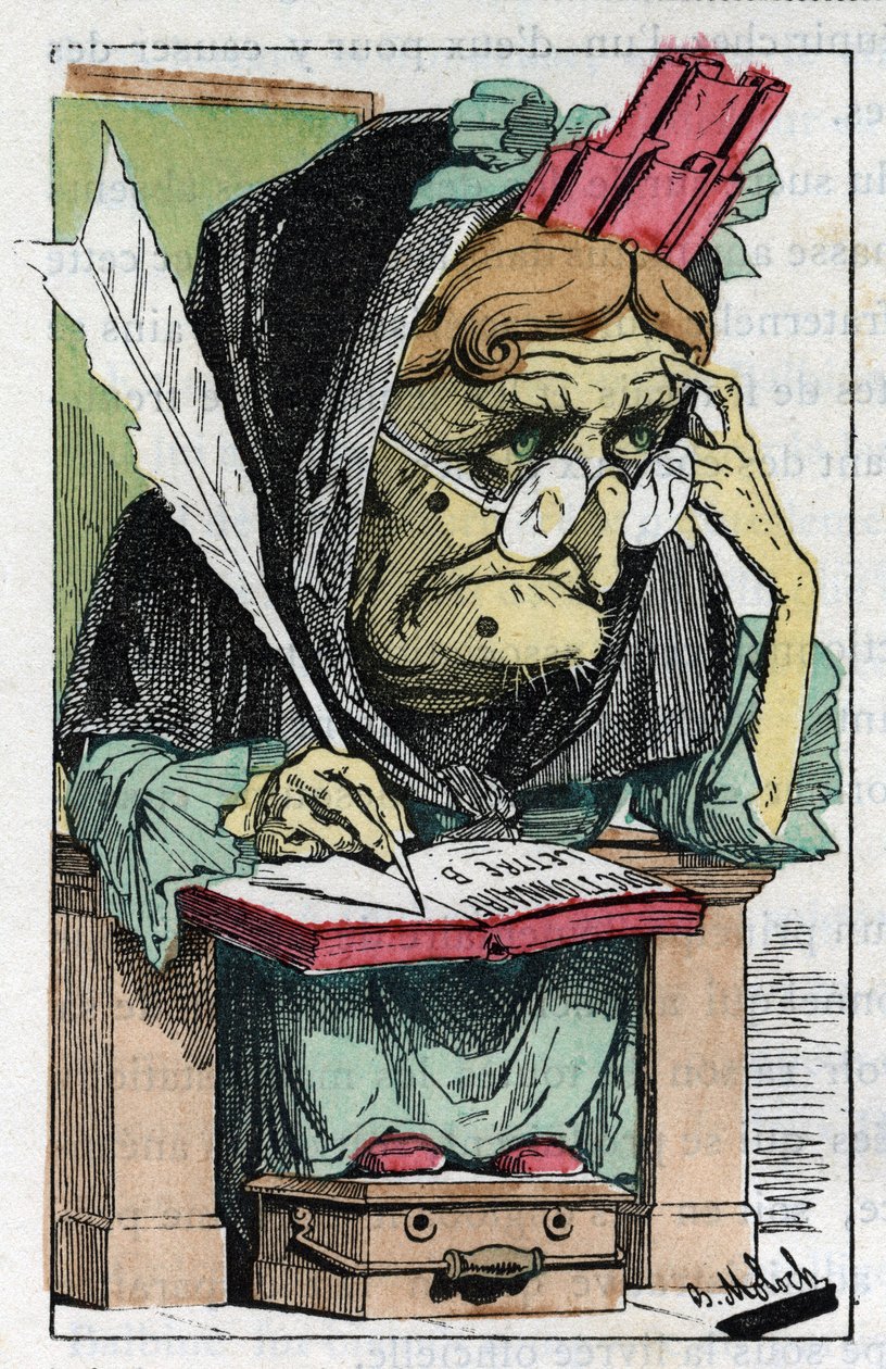 Alegoria Akademii Francuskiej w „Le Trombinoscope” Touchatout, rysunek B. Molocha z 1882 roku (1849-1909). Prywatna kolekcja. autorstwa Moloch