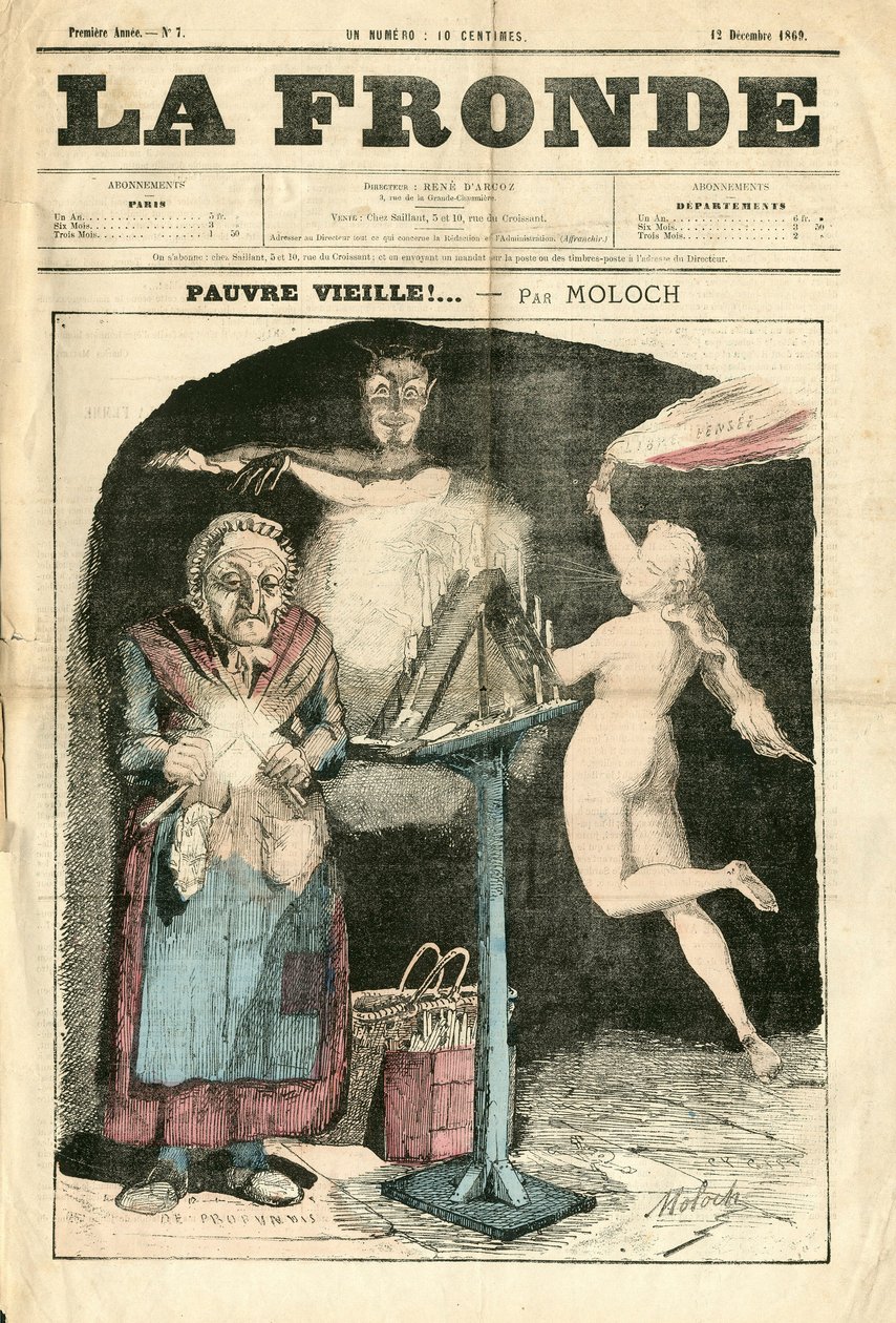 Okładka „La Fronde (1869-1870)”, numer 7, Kolor satyryczny autorstwa Moloch