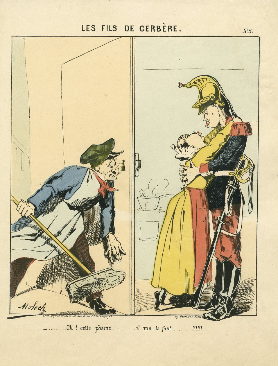 Latający liść, numer 5, Satyryka w kolorach: Les fils de cerbere - Commune de Paris/War/Siege, Amour - Ilustracja Molocha (1849-1909) autorstwa Moloch