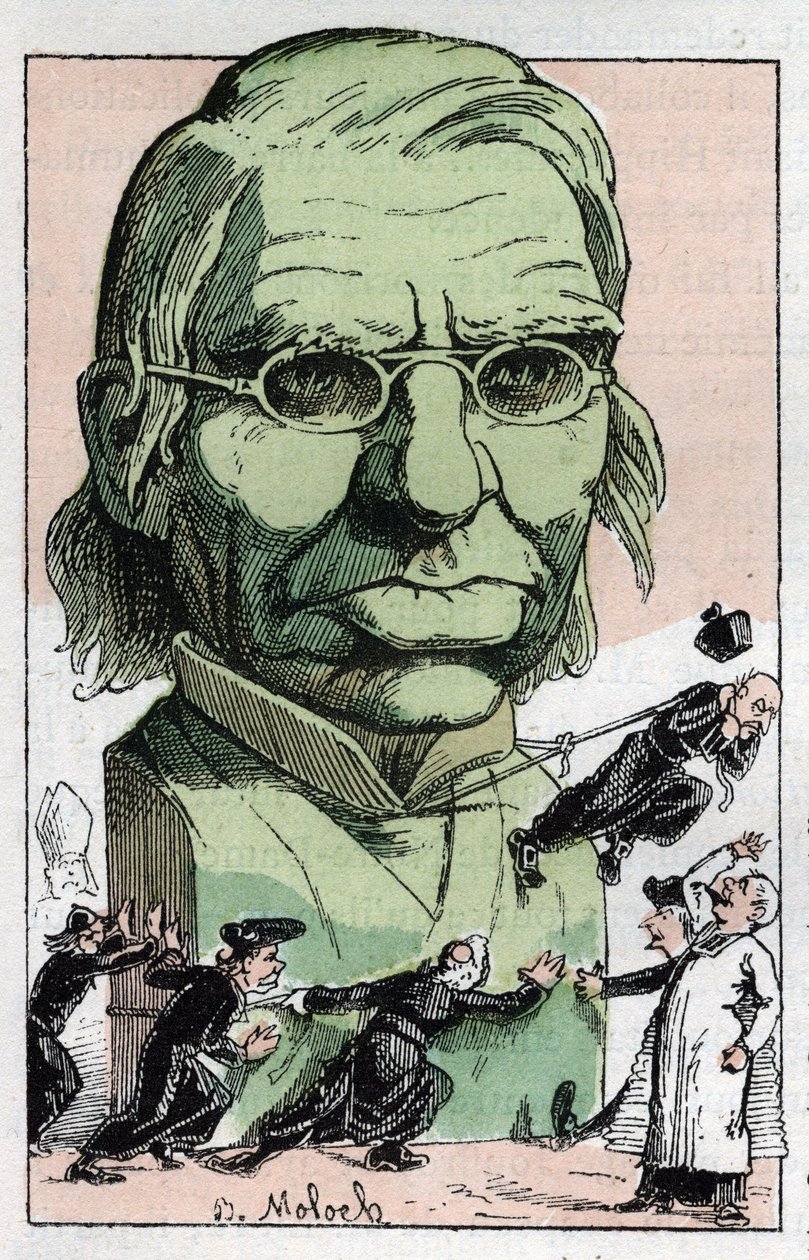 Portret Emile Littre (1801-1881), francuskiego filologa, lekarza i polityka w „Le Trombinoscope” Touchatout, rysunek B. Molocha z 1882 (1849-1909). Prywatna kolekcja. autorstwa Moloch