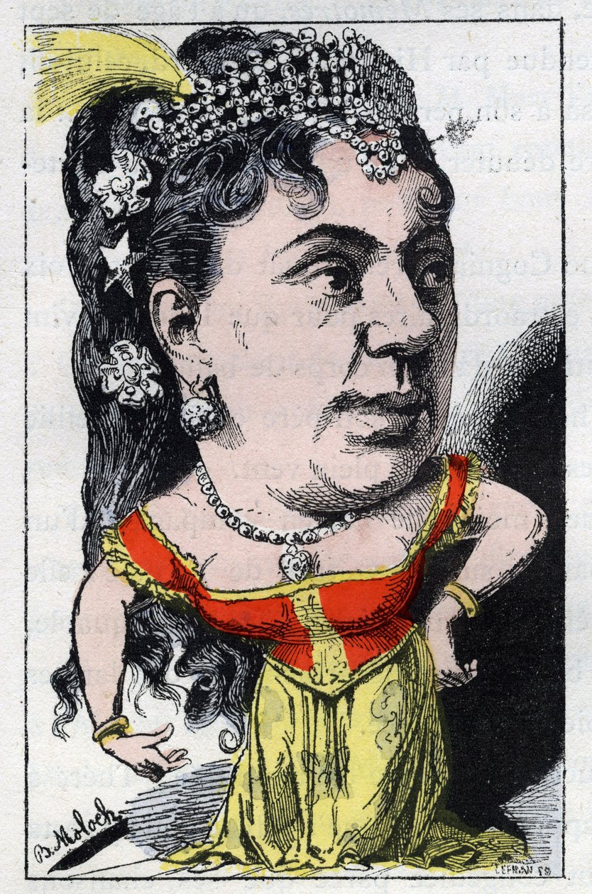 Portret Emmy Valladon dit Theresa (1837 -1913) śpiewaczki francuskiego kabaretu w „Le Trombinoscope” Touchatout, rysunek B. Molocha z 1882 (1849-1909). Prywatna kolekcja. autorstwa Moloch
