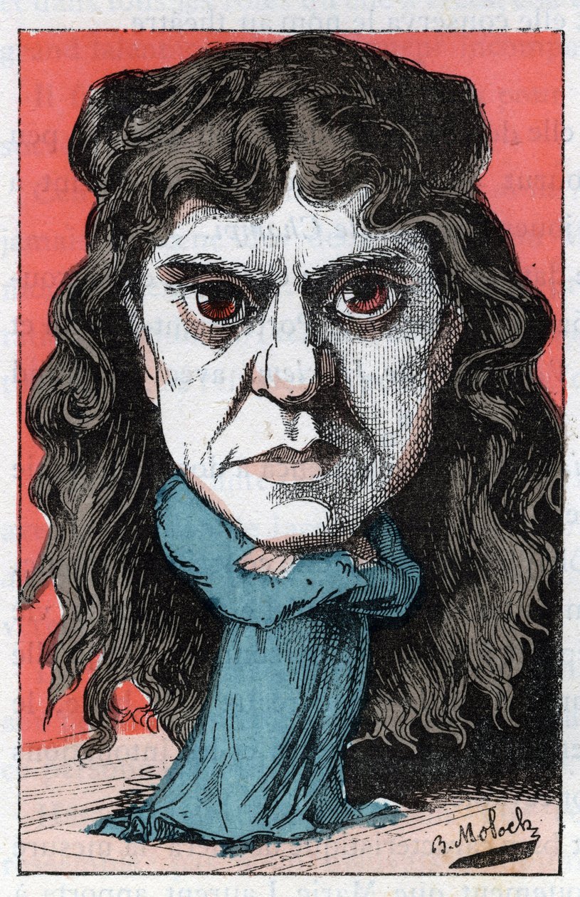 Portret Marie Laurent lub Marie LUGUET Francuskiej artystki dramatycznej XIX wieku w „Le Trombinoscope”” Touchatout, karykatura B. Molocha z 1882 (1849-1909). Prywatna kolekcja. autorstwa Moloch