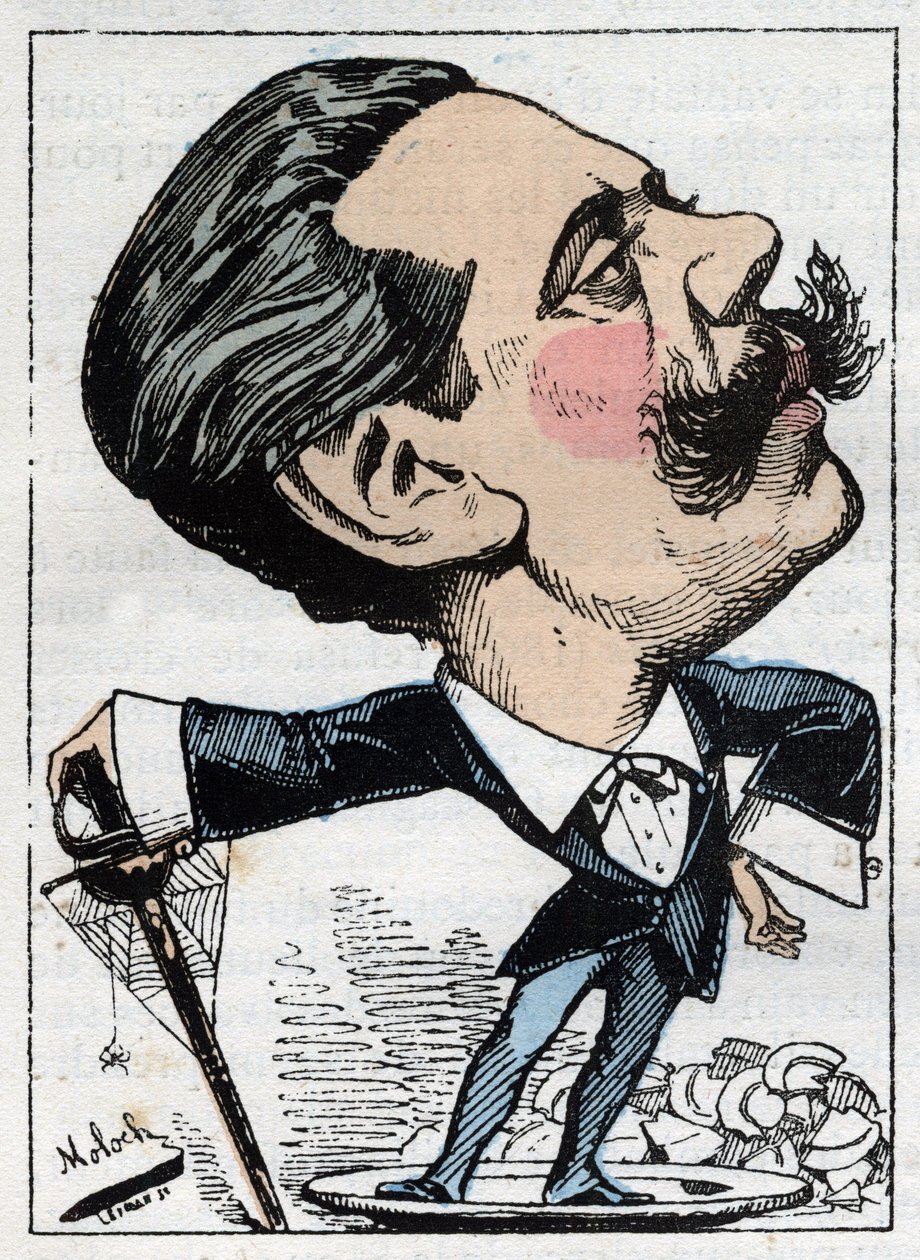 Portret Paula Graniera de Cassagnaca (1842-1902), francuskiego dziennikarza politycznego w „Le Trombinoscope” Touchatout, rysunek B. Molocha z 1882 (1849-1909). Prywatna kolekcja. autorstwa Moloch