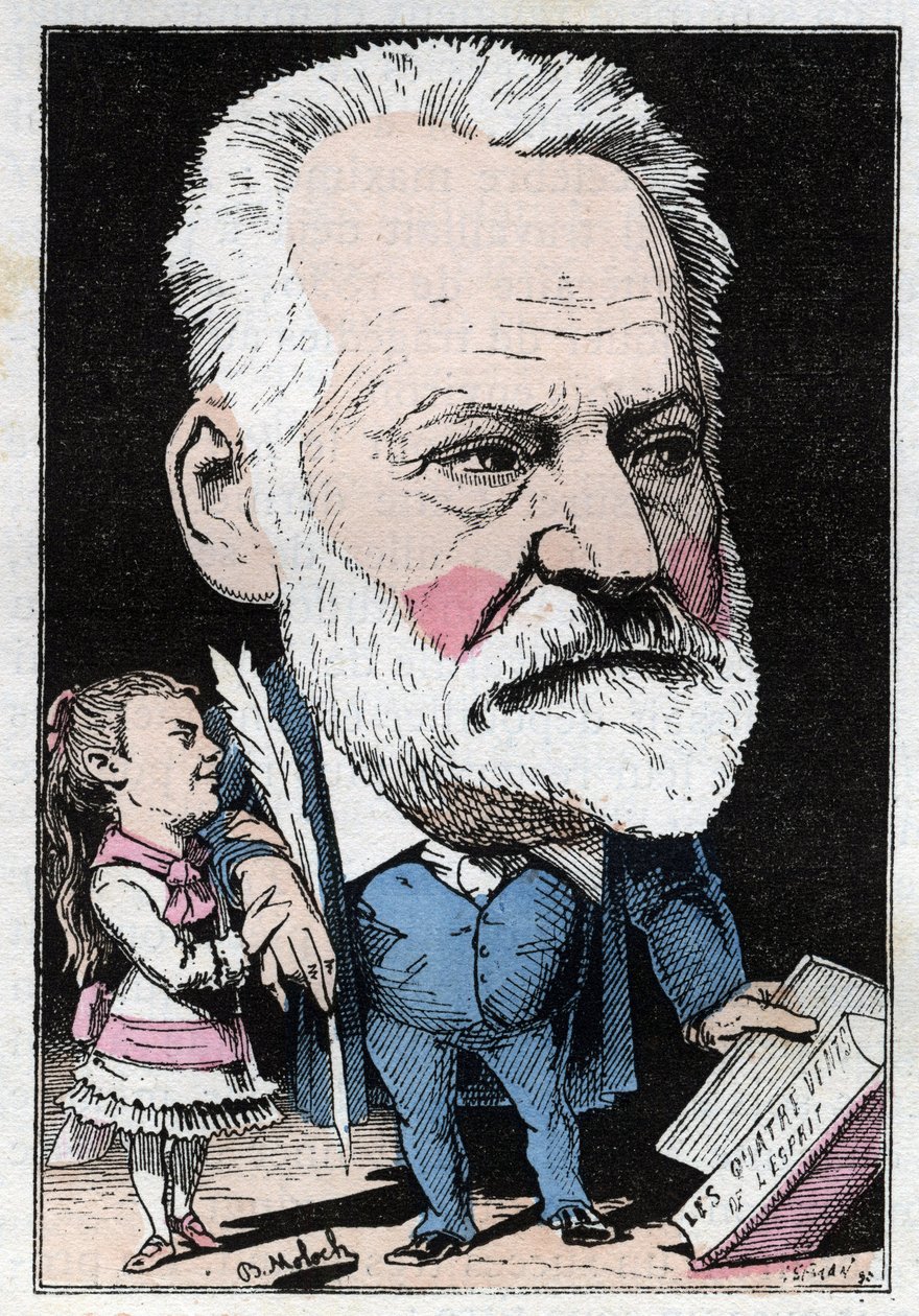 Portret francuskiego pisarza Victora Hugo (1802-1885) w „Le Trombinoscope” Touchatout, karykatura B. Molocha z 1882 (1849-1909). Prywatna kolekcja. autorstwa Moloch