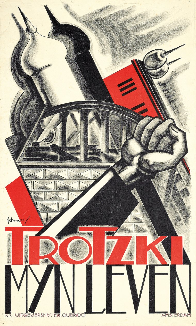 Plakat reklamujący autobiografię Leona Trockiego „Moje życie” (1930) autorstwa Mommie Schwarz
