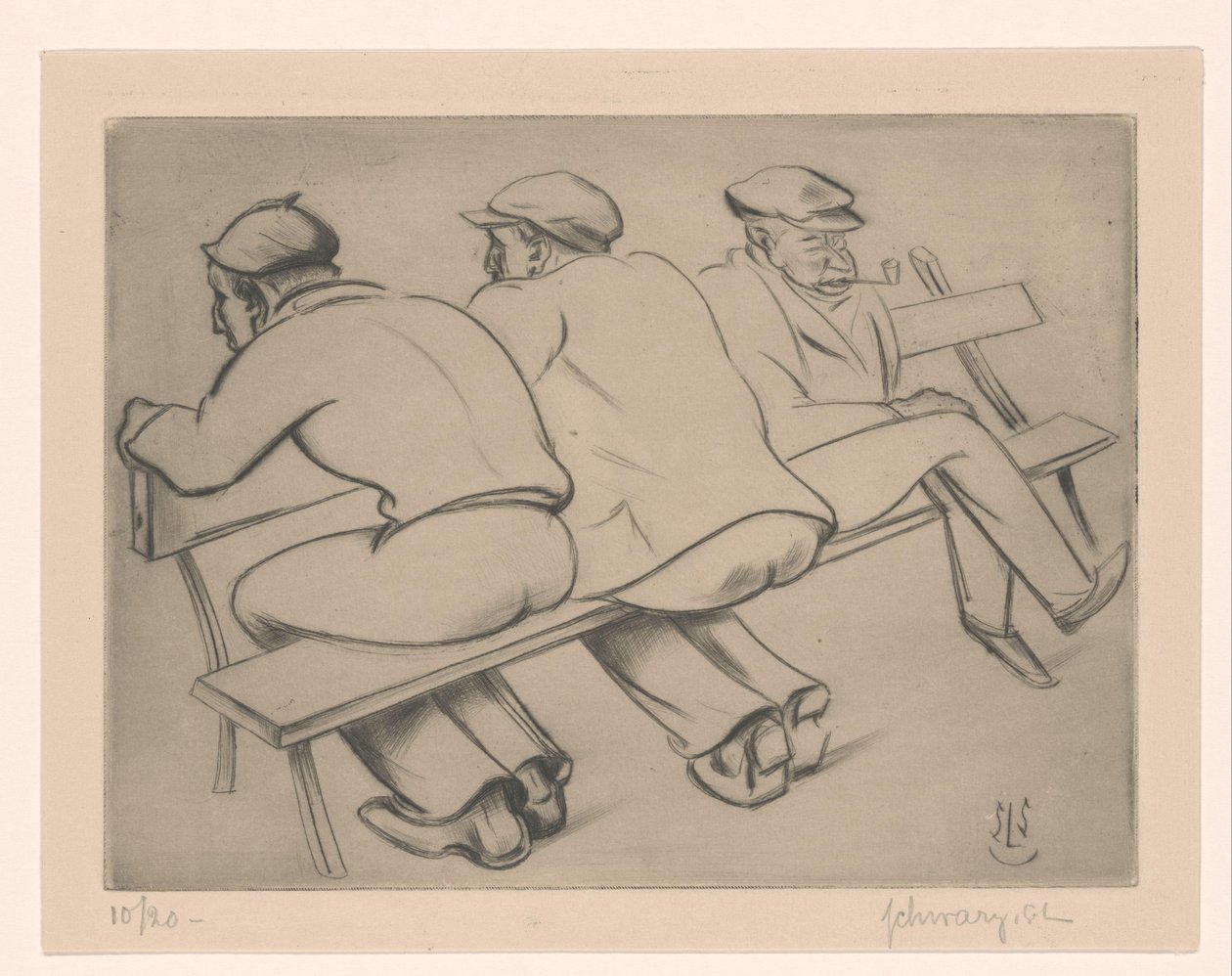 Trzech mężczyzn na kanapie autorstwa Mommie Schwarz (signed by artist)