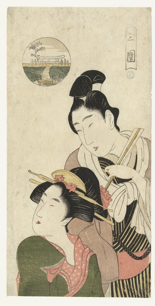 Mężczyzna i kobieta myślący o wizycie w Mimeguri Mimeguri (tytuł na obiekcie) autorstwa Momokawa Chôki (attributed to)