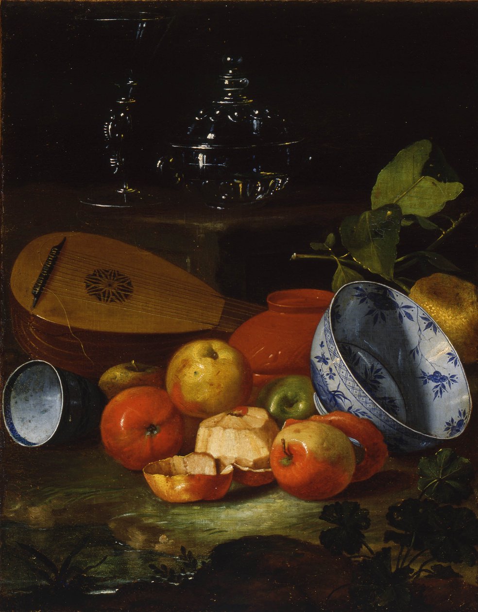 Mandolina, filiżanka i miska, porcelana, jabłka, 1706 autorstwa Monari