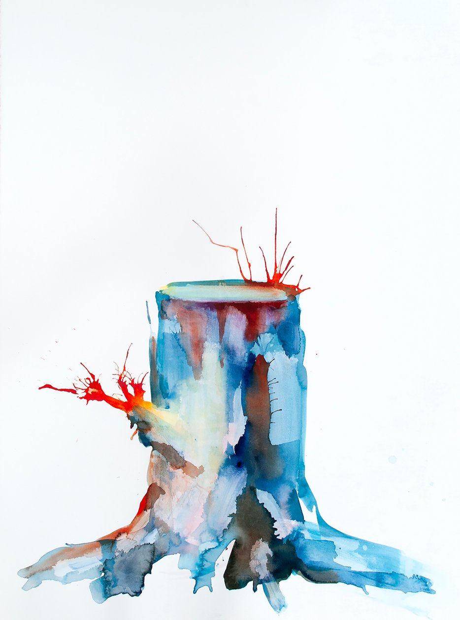 Red Shoots, 2020 (tusz, sok z buraków i akwarela na papierze Bockingford) autorstwa Monica Perez Vega
