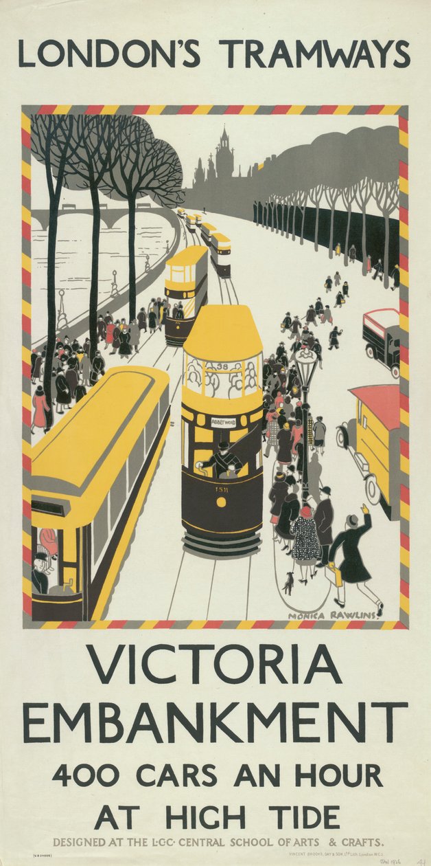„Victoria Embankment”, plakat LCC Tramways Rady Hrabstwa Londyn, 1926 autorstwa Monica Rawlins