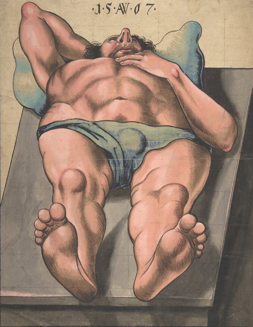 Mężczyzna nago leżąc na stole, 1567. autorstwa Monogrammist AW