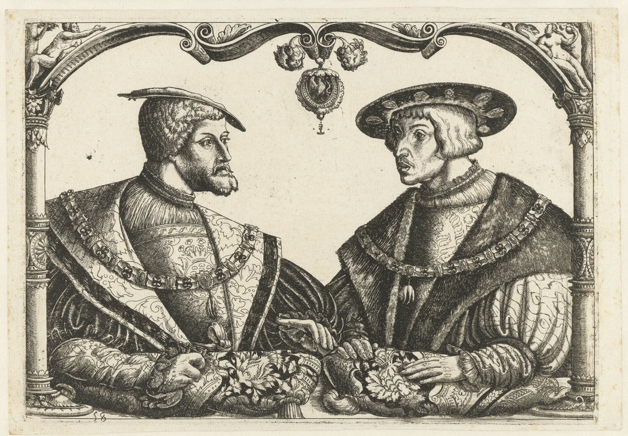 Karel V i Ferdynand I autorstwa Monogrammist CB met boom (attributed to)