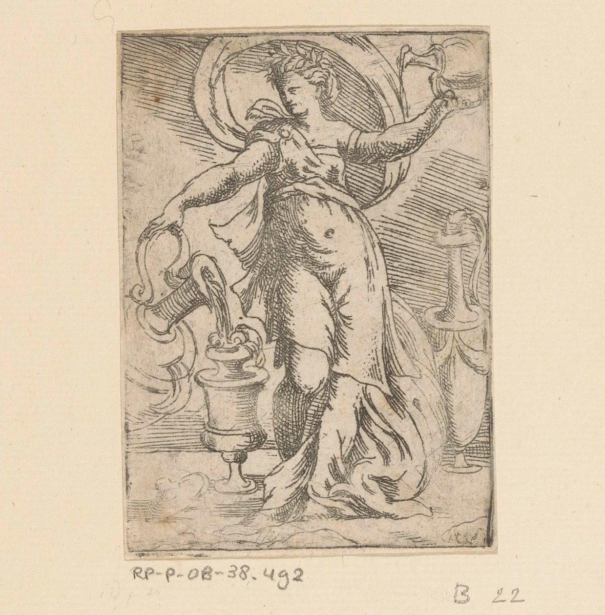Kobieta z dzbanami i dzbanami autorstwa Monogrammist FP (Italië; 16e eeuw)