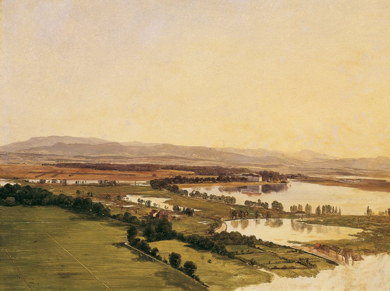 Krajobraz z zamkiem Inzersdorf (w kierunku Anninger) autorstwa Monogrammist J.P.